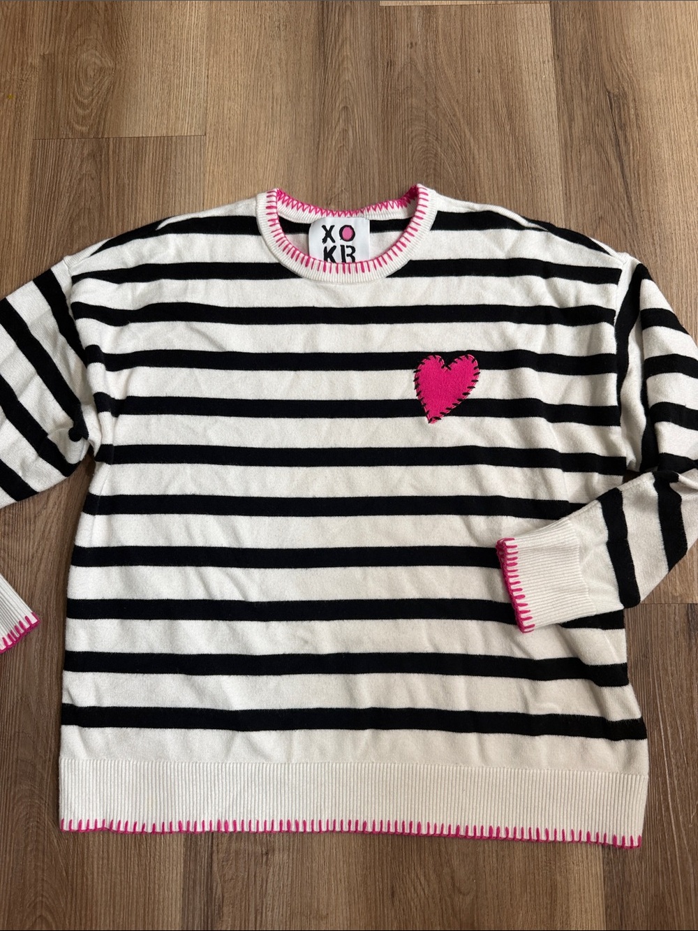 Kerri Rosenthal XOKR White Black Striped Heart Sweater Soft Knit Pullover Large - Picture 3 of 9